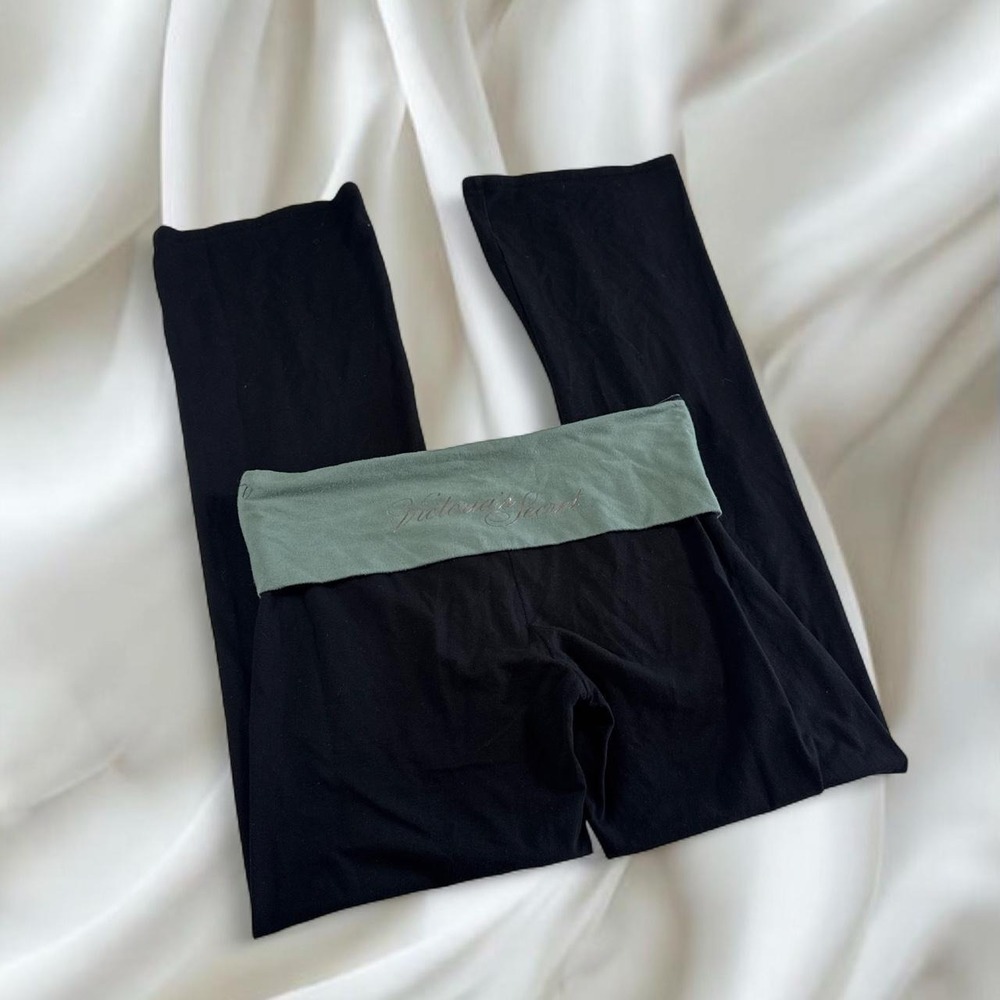 Y2K‎ vintage Victoria's Secret teal logo fold over flare leggings mcbling